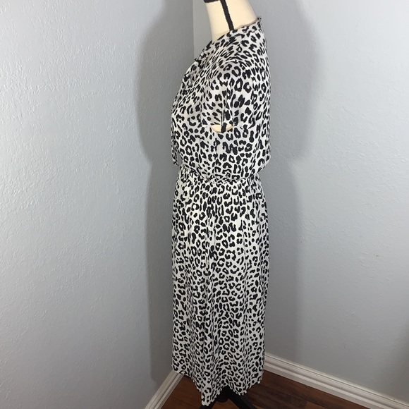 Express White Leopard Animal Print Midi Work Flutter Sleeve Dress size Small - Picture 2 of 16